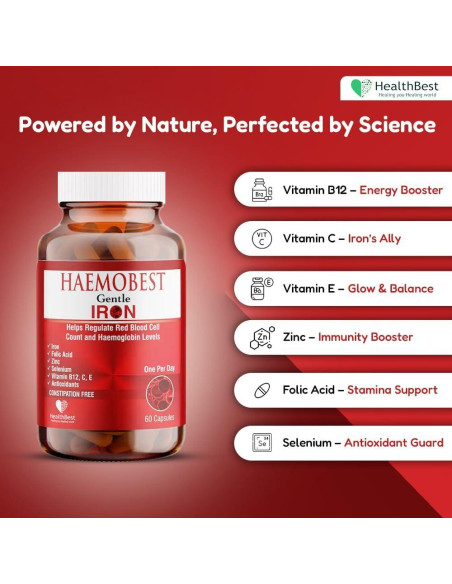 Cápsulas de Hierro Suave HealthBest con Vitamina C - 60 Unidades Cápsulas de Hierro Suave HealthBest con Vitamina C - 60 Unidades