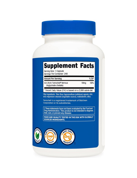 Suplemento de Hierro Quelado Nutricost 18mg 240 Cápsulas Suplemento de Hierro Quelado Nutricost 18mg 240 Cápsulas
