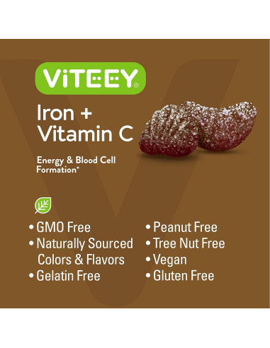 Gomitas de Hierro Viteey 20mg + Vitamina C 26mg 120 Unidades