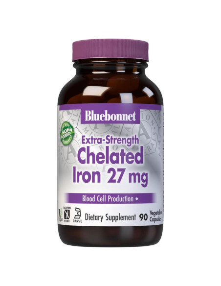 Suplemento de Hierro Quelado Bluebonnet 27 mg - 90 Cápsulas Veganas Suplemento de Hierro Quelado Bluebonnet 27 mg - 90 Cápsulas Veganas