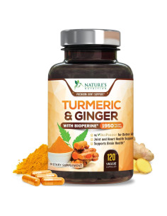 Suplemento de Cúrcuma Curcumina 1950mg con Jengibre y BioPerine - 120 Cápsulas