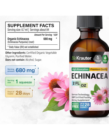 Tintura de Echinacea Bio Krauter 59.15 ml - Vegana y Sin Alcohol