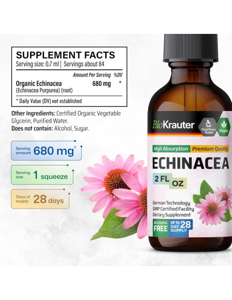 Tintura de Echinacea Bio Krauter 59.15 ml - Vegana y Sin Alcohol Tintura de Echinacea Bio Krauter 59.15 ml - Vegana y Sin Alcohol