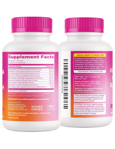 Suplemento Hormonal Pink Stork 60 Cápsulas Veganas - Ashwagandha, Maca, Cohosh Negro