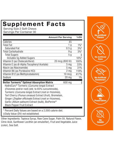 Suplemento de Cúrcuma Force Factor 60 Masticables 400mg