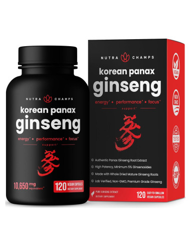 Cápsulas de Ginseng Rojo Panax NutraChamps 120 Unidades