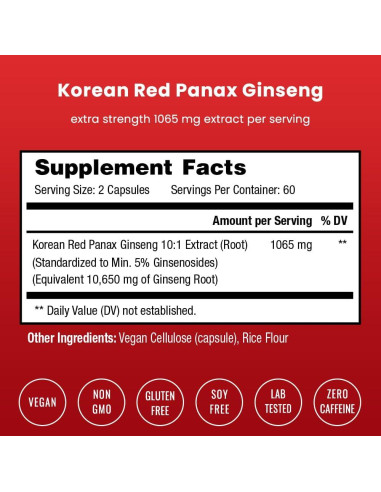Cápsulas de Ginseng Rojo Panax NutraChamps 120 Unidades