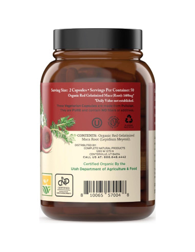 Cápsulas de Maca Roja Orgánica 800mg - 100 Pastillas Gelatinizadas