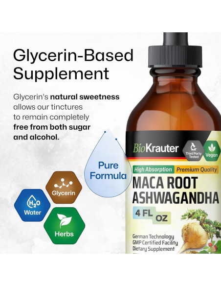 Tinctura de Raíz de Maca y Ashwagandha Bio Krauter 118 ml - Vegana Tinctura de Raíz de Maca y Ashwagandha Bio Krauter 118 ml - Vegana