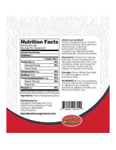 Polvo de Panax Notoginseng Dairyland 113.4 g - 100% Natural