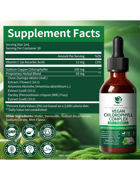 Gotas de Clorofila 200mg Lukaree 2Oz - Vegano, Sin Azúcar, Menta Gotas de Clorofila 200mg Lukaree 2Oz - Vegano, Sin Azúcar, Menta