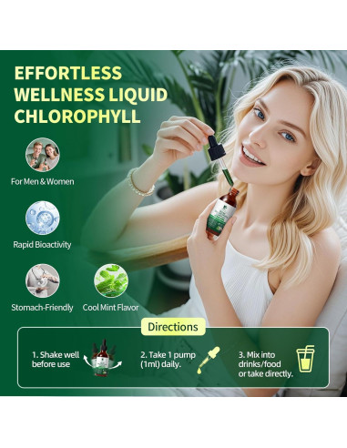Gotas de Clorofila 200mg Lukaree 2Oz - Vegano, Sin Azúcar, Menta