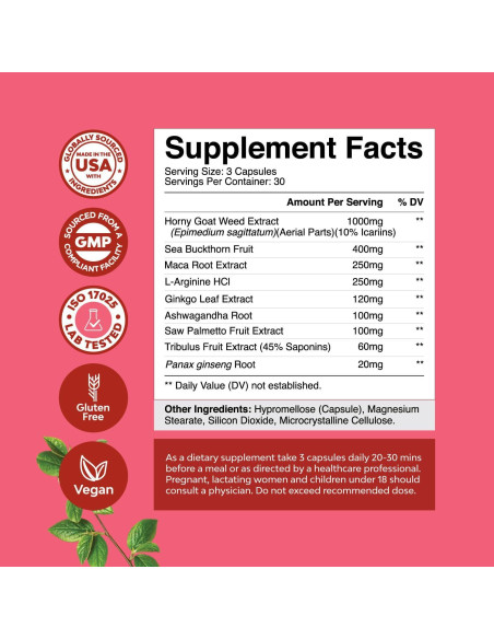 Suplemento Herbal para Mujeres Natures Craft - Hierba de Cabra Excitada con Maca y Ginseng Suplemento Herbal para Mujeres Natures Craft - Hierba de Cabra Excitada con Maca y Ginseng