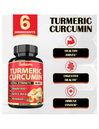 Suplemento de Cúrcuma Curcumina Satoomi 90 Cápsulas 6 en 1