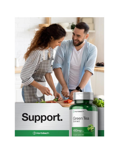 Cápsulas de Extracto de Té Verde Horbach 450mg - 180 Unidades - Sin OGM y Gluten
