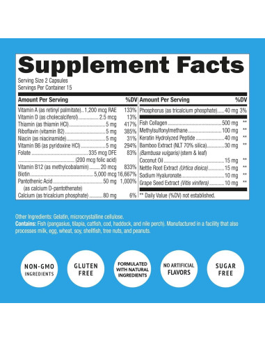 Suplemento de Biotina, Colágeno y Queratina 120 Caps - Super Natural Goods