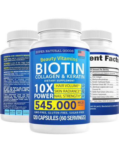 Suplemento de Biotina, Colágeno y Queratina 120 Caps - Super Natural Goods