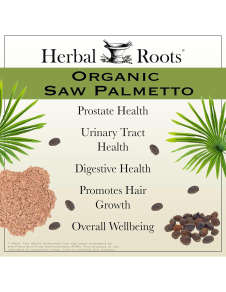 Cápsulas de Saw Palmetto Orgánico Herbal Roots 1000mg 60 Unidades Cápsulas de Saw Palmetto Orgánico Herbal Roots 1000mg 60 Unidades