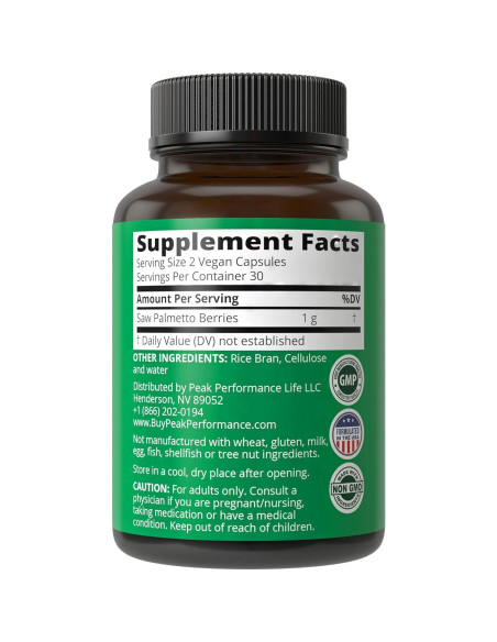 Cápsulas de Saw Palmetto Peak Performance 1000mg Veganas Cápsulas de Saw Palmetto Peak Performance 1000mg Veganas