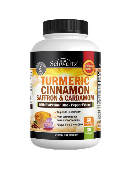 Suplemento de Cúrcuma BioSchwartz con Azafrán y Canela 60 Cápsulas Suplemento de Cúrcuma BioSchwartz con Azafrán y Canela 60 Cápsulas