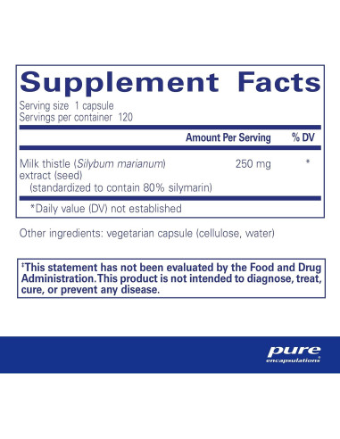 Suplemento de Cardo Mariano Pure Encapsulations 250 mg - 120 Cápsulas