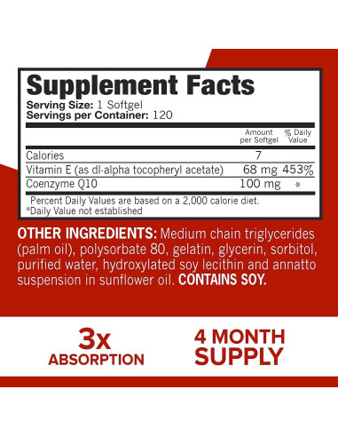 Suplemento Qunol CoQ10 100mg 120 Cápsulas Gel Blandas