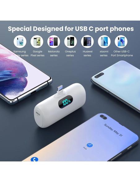 Cargador Portátil 5000mAh Swyop USB C con Pantalla LCD Cargador Portátil 5000mAh Swyop USB C con Pantalla LCD