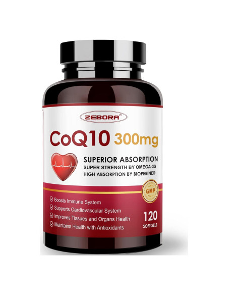 Suplemento CoQ10 ZEBORA 300mg con Omega-3 y PQQ, 120 Gelatinas Suplemento CoQ10 ZEBORA 300mg con Omega-3 y PQQ, 120 Gelatinas