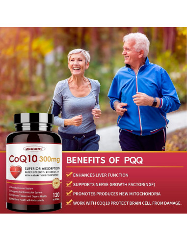 Suplemento CoQ10 ZEBORA 300mg con Omega-3 y PQQ, 120 Gelatinas