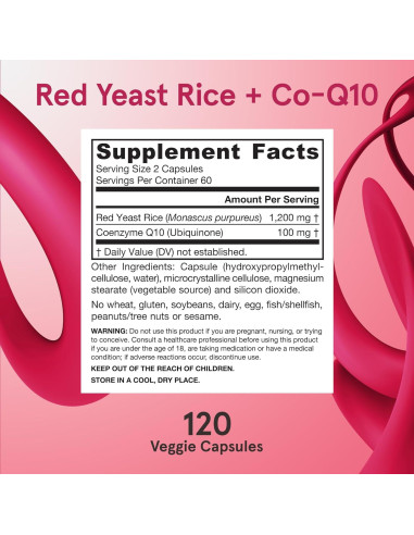 Suplemento Jarrow Formulas Arroz de Levadura Roja 1200 mg y Co-Q10 100 mg - 120 Cápsulas Vegetales