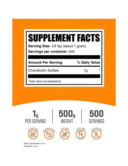 Polvo de Sulfato de Condroitina BulkSupplements 500g - Soporte Articular Polvo de Sulfato de Condroitina BulkSupplements 500g - Soporte Articular