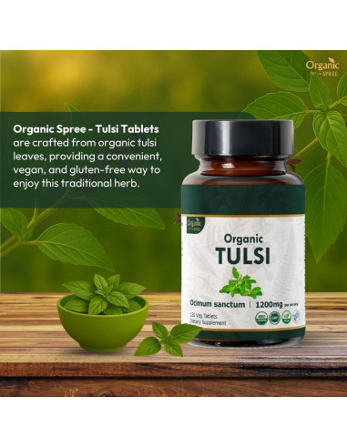Tabletas de Tulsi Orgánico 120 tab | Albahaca Sagrada | USDA