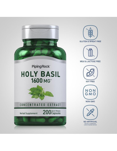 Cápsulas de Albahaca Sagrada Piping Rock 1600 mg 200 Píldoras