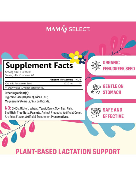 Cápsulas Orgánicas de Fenogreco Mama's Select 86g - Suplemento Lactancia Cápsulas Orgánicas de Fenogreco Mama's Select 86g - Suplemento Lactancia