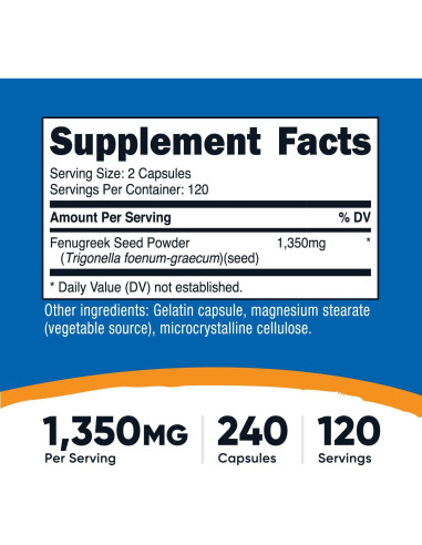 Semilla de Fenogreco Nutricost 1350mg - 240 Cápsulas Sin Gluten