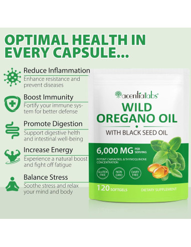 Aceite de Orégano Orgánico 6000mg + Semilla Negra 200mg - 240 Softgels