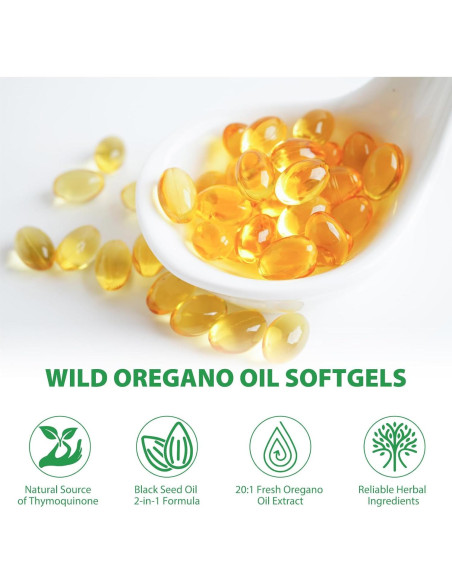 Aceite de Orégano Orgánico 6000mg + Semilla Negra 200mg - 240 Softgels Aceite de Orégano Orgánico 6000mg + Semilla Negra 200mg - 240 Softgels