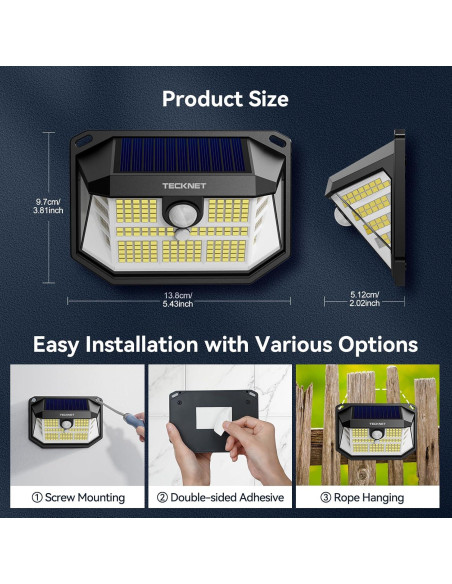 Luces Solares TECKNET 4 Paquete 231 LED Sensor Movimiento Luces Solares TECKNET 4 Paquete 231 LED Sensor Movimiento
