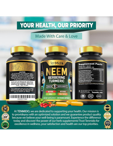 Suplemento de Neem Tenmido - 120 Cápsulas - 8 Ingredientes