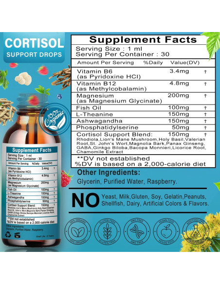 Suplemento Líquido de Cortisol Vita Letuo 30 Dosis - Magnesio, Ashwagandha, L-teanina Suplemento Líquido de Cortisol Vita Letuo 30 Dosis - Magnesio, Ashwagandha, L-teanina