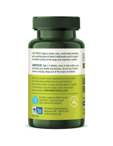 Fórmula Pulmones Banyan Botanicals - Suplemento Orgánico 90 Tabletas