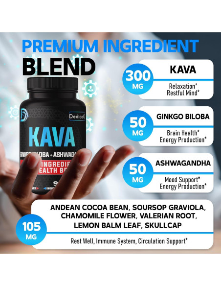 Cápsulas de Kava Kava Dedicad 150 Veganas 9 Hierbas 5 Meses Cápsulas de Kava Kava Dedicad 150 Veganas 9 Hierbas 5 Meses