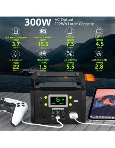 GENSROCK Estación Energía Portátil 300W 222Wh Camping