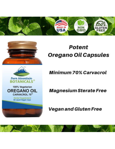 Cápsulas de Aceite de Orégano Veganas Pure Mountain 510mg - 60 Unidades