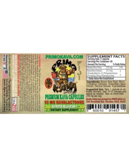 Cápsulas de Kava Primo Kava 50mg - 30 Unidades - Relajación Cápsulas de Kava Primo Kava 50mg - 30 Unidades - Relajación