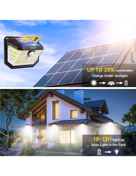 Luces Solares LED TECKNET 2 Paquete IP65 300 Sensor Movimiento Luces Solares LED TECKNET 2 Paquete IP65 300 Sensor Movimiento