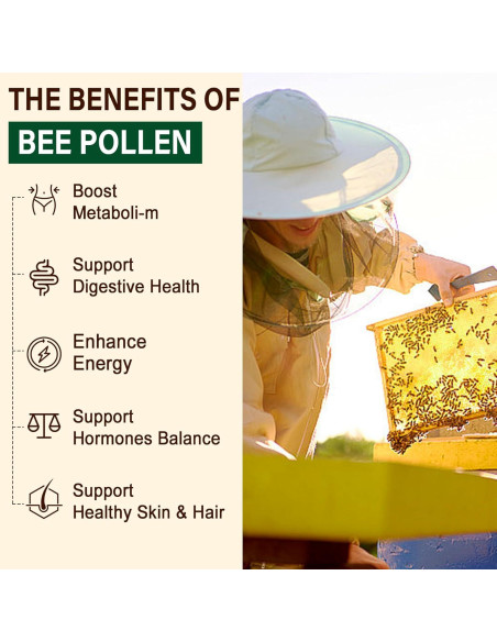 Polen de Abeja Orgánico 1000mg con Probioticos y Cúrcuma Polen de Abeja Orgánico 1000mg con Probioticos y Cúrcuma