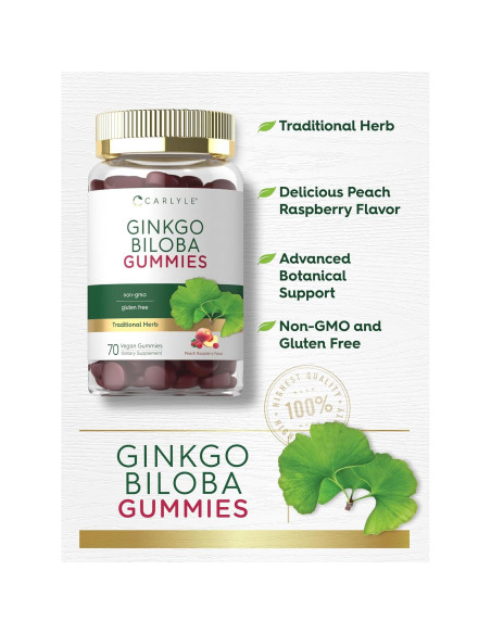 Gominolas de Ginkgo Biloba Carlyle 300mg 70 Unidades Veganas Gominolas de Ginkgo Biloba Carlyle 300mg 70 Unidades Veganas
