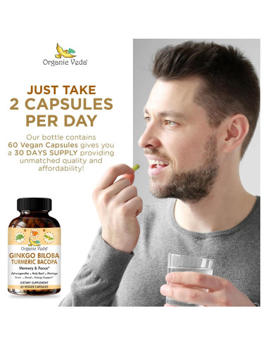 Suplemento Cognitivo Organic Veda Ginkgo Biloba 60 Cápsulas Veganas