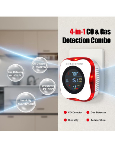 Detector de Gas y Monóxido de Carbono ARIKON 4 en 1 LCD